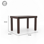 Wooden table with dimensions labeled on a white background - Walnut