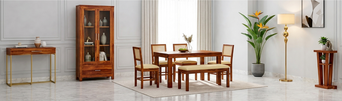 Solid Sheesham Wood 4 Seater Dining Table Set – Shri Mintus Art