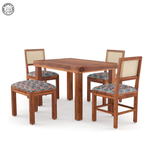 Wooden dining table set with four chairs on a white background - Honey