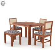 Wooden dining table set with four chairs on a white background - Honey