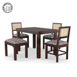 Dining table set with four chairs on a white background - Walnut