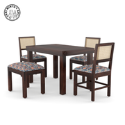 Dining table set with four chairs on a white background - Walnut