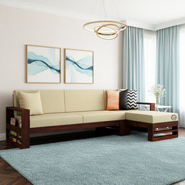 Luxe L-Shaped Solid Wood Sofa Set
