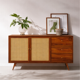 Piero Wooden Cane Door Sideboard