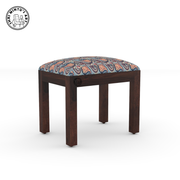 Wooden stool with patterned cushion on a white background - Walnut